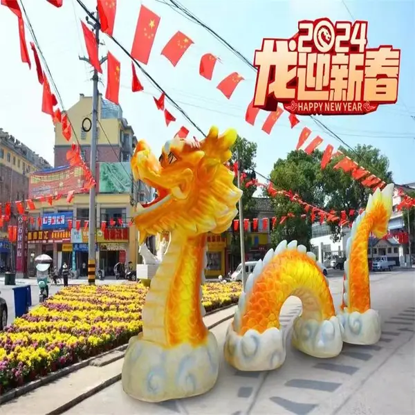 景区户外玻璃钢发光龙 龙年主题景观雕塑 夜光小品摆件厂家定制