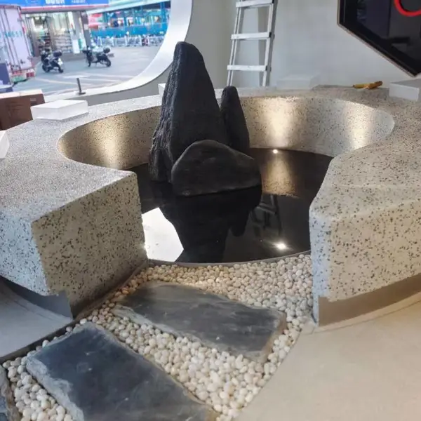 上海室内墙面弧形水洗石造型设计施工小区水洗石坐凳
