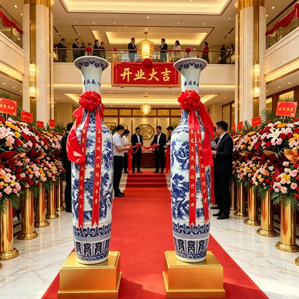 青花瓷手绘装饰品大花瓶2米3高 陶瓷器1米4家居软装 山水花鸟图案