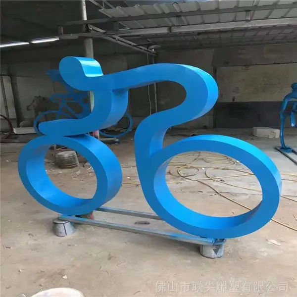 玻璃钢抽象骑车人雕塑 独轮车自行车户外运动人雕塑摆件 联尖雕塑