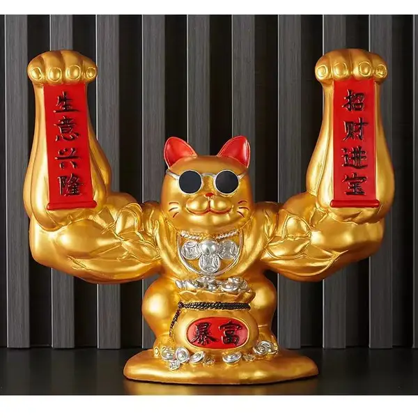 树脂工艺品摆件麒麟招财猫吉祥物摆件玄关办公室前台收银台开店铺装饰摆件定制树脂摆件厂家