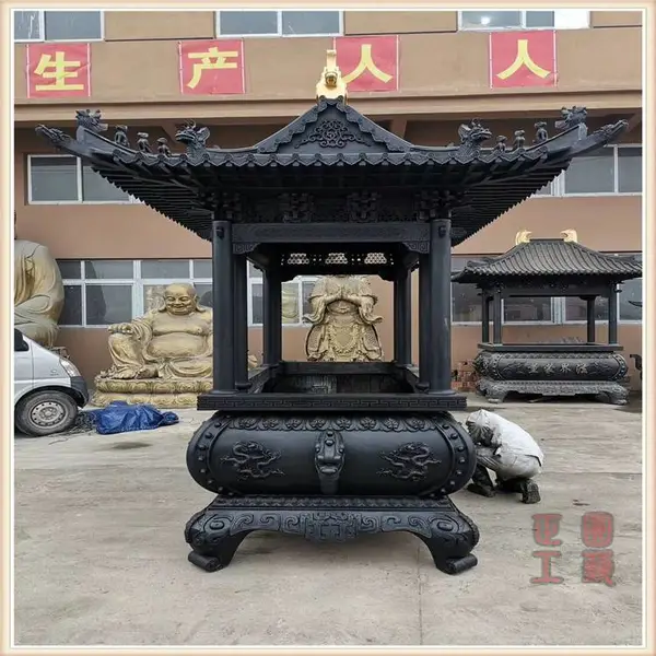 zy052供应寺庙长方形铜香炉 正圆寺院铸铁大型香炉