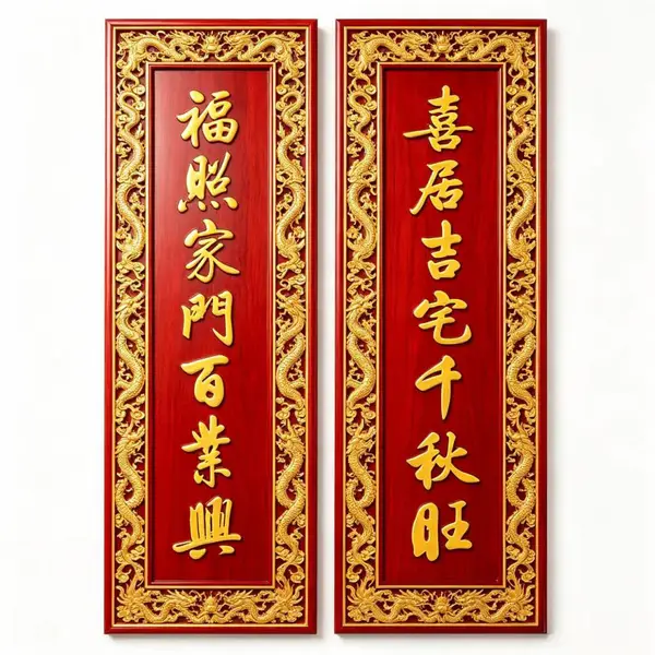 焕环祥 寺庙对联回纹边框定做 古寺重修牌匾雕刻 大雄宝殿木牌定制