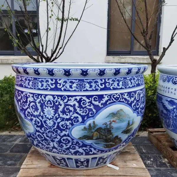 陶瓷大缸 口径百子图青花山水大缸 陶瓷鱼缸客厅摆件水大缸