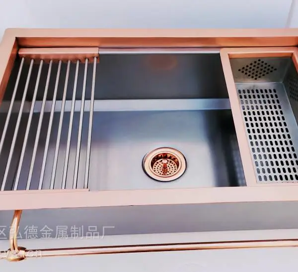 厨房水槽、工厂供应铜盆纯铜材料,纯手工制做厨房铜水槽