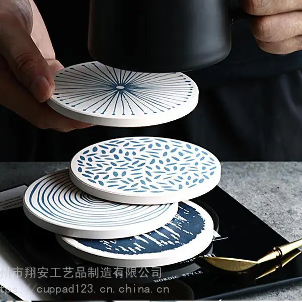 硅藻泥呼吸吸水杯垫 彩色烤花硅藻泥陶瓷杯垫订制 礼品陶瓷杯垫