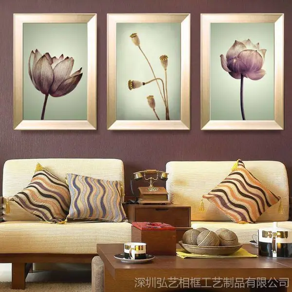 有框装饰画批发 PS外框 现代客厅沙发背景床头三联三组合画 新中式水墨画