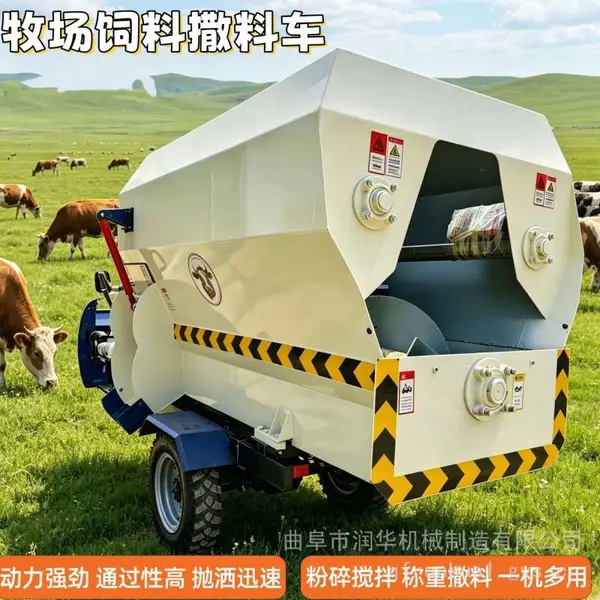 秸秆粉碎牛羊喂料机 柴油三轮搅拌撒草车 干湿两用饲草搅撒机