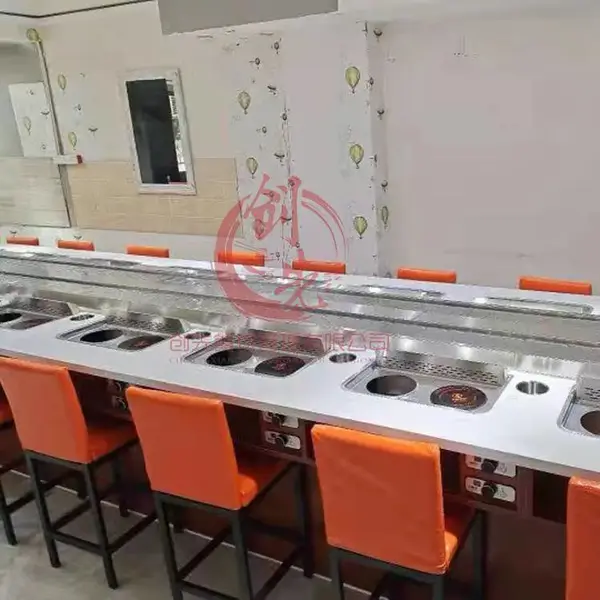 无烟涮烤一体旋转火锅桌 净化单涮旋转小火锅 小火锅设备生产厂家