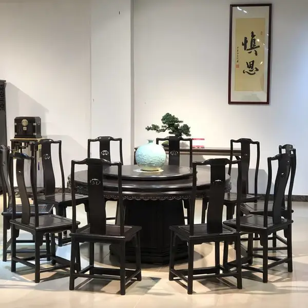黑酸枝红木家具紫光檀圆桌款式饭桌文化礼仪