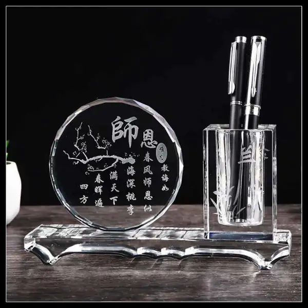 焕环祥工艺 学校周年会议纪念品定制 水晶笔筒摆件定做