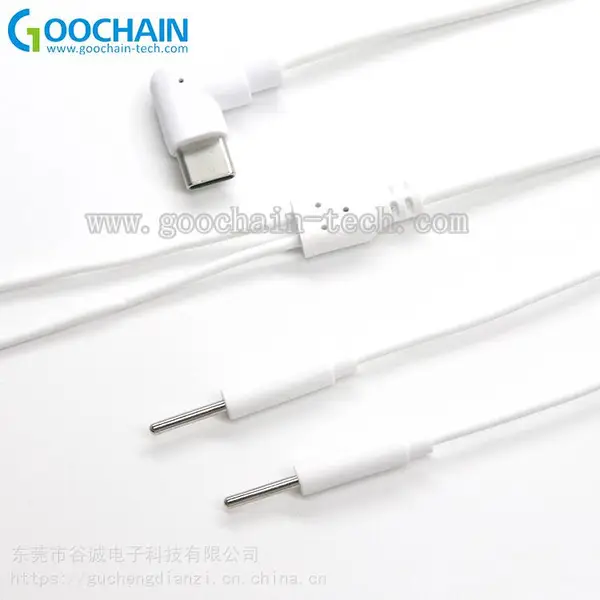 GOOCHAIN弯头TYPE C转2.0电极针一拖二导联线 按摩仪连接电极线