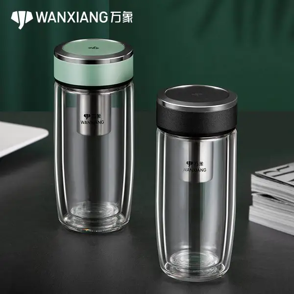 万象总代理双层玻璃杯透明隔热水杯商务便携办公室泡茶鹅蛋杯V194