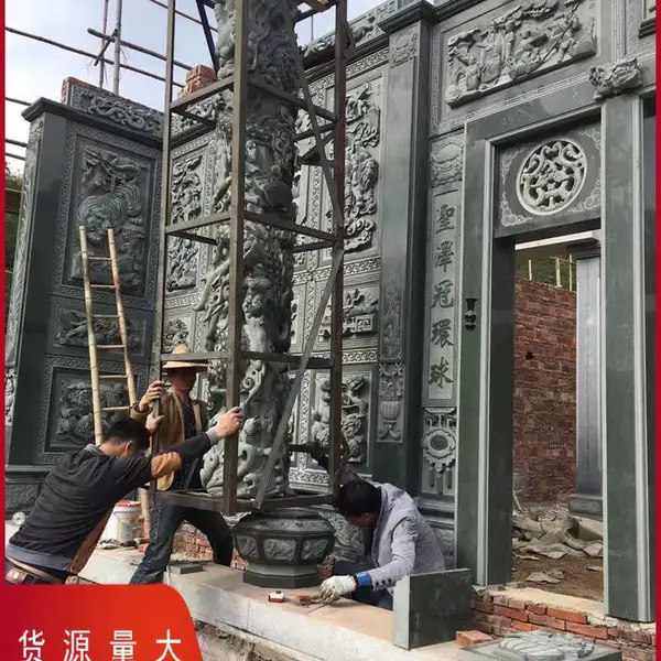 青石寺院龙柱 石雕图腾柱 石雕龙凤柱加工 手工雕刻