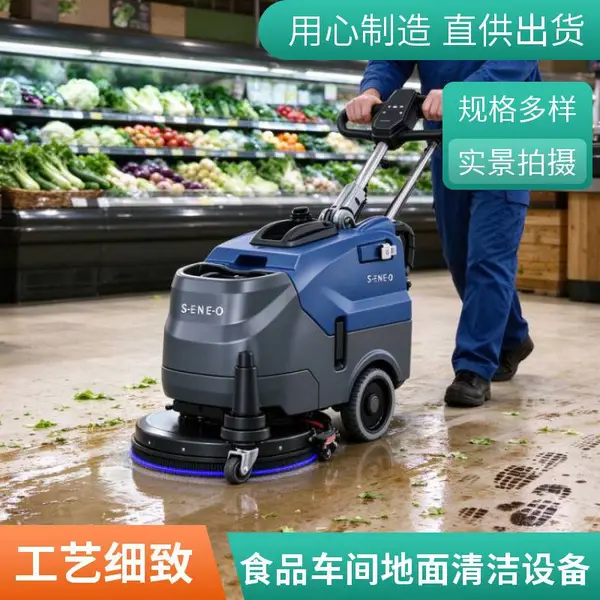 大犀手推式洗地机 电瓶式双刷 商超学校食品车间地面清洗吸干一体设备