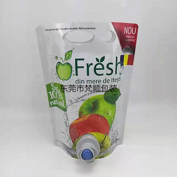 定制1.5升苹果汁铝箔袋高阻隔饮料包装袋铝箔蝴蝶阀插底红酒袋
