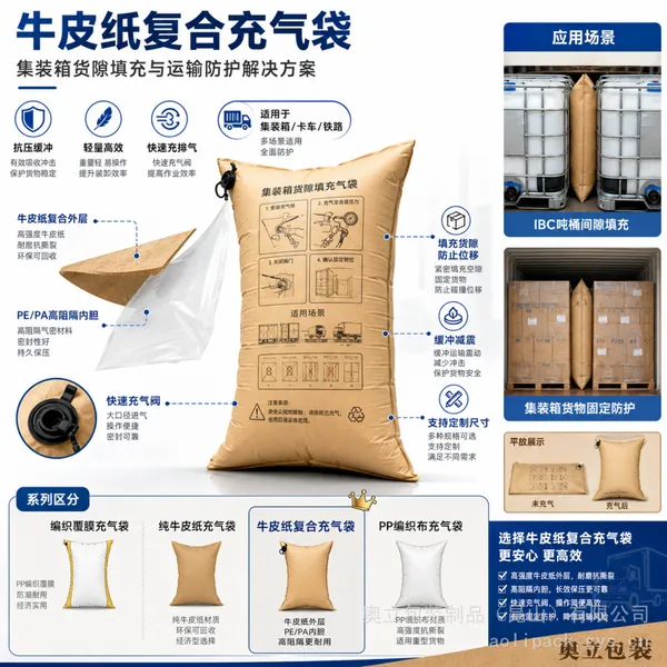 加厚牛皮纸复合充气袋 物流货运缝隙缓冲防护气袋