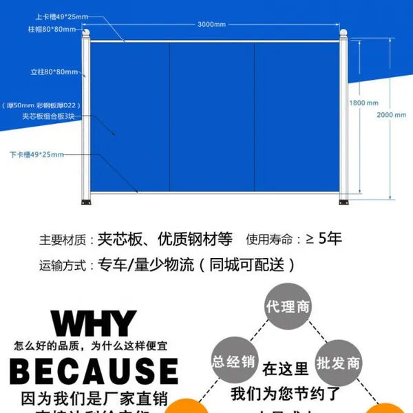 厂家直销 立柱夹芯板围档 施工围蔽 施工围栏