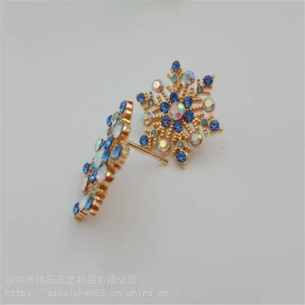 定制镶钻耳钉 镶蓝钻 彩钻金属耳钉 雪花自然型耳钉 欢迎来图定制