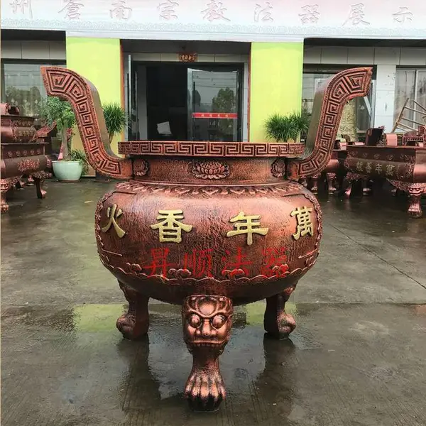 温州升顺法器铸造生产圆形铸铁香炉 生铁铸造万年香炉 万年香火大香炉