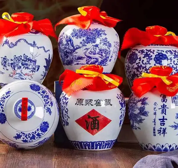 5斤酒瓶系列 密封平口陶瓷小酒瓶3斤1斤5斤装青花花鸟酒壶定制