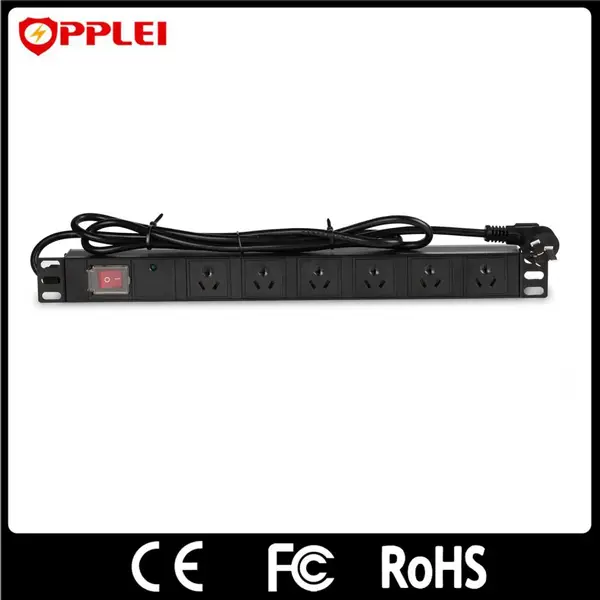 PDU1-J1W06 六口电源分配单元 标准1U 19英寸机柜横向安装 可带防雷保护的工业插座