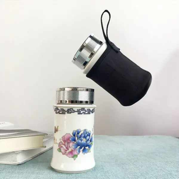 玲珑双层陶瓷保温杯 带茶杯套快客杯随手杯茶水杯 广告礼品定制logo