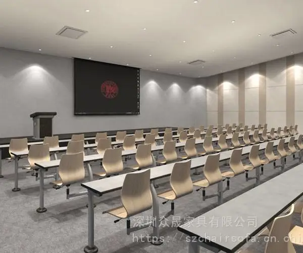众晟家具教学连排课桌椅 曲木学习培训排椅 新型连排折叠椅定制厂家