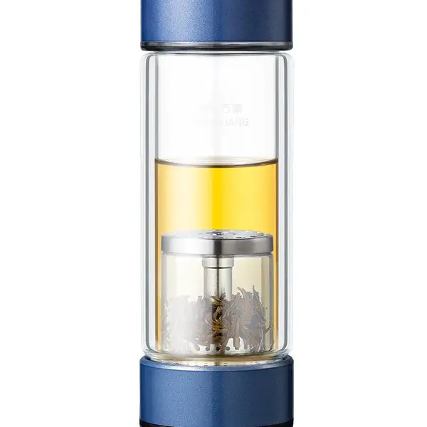 万象茶水分离杯批发团购定制 U158L双层玻璃泡茶杯