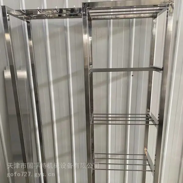 天津GMP洁净车间304圆弧***带接水盘清洁用品架生产厂家