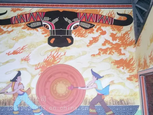 哈尼族墙体彩绘手绘墙绘墙画墨江普洱彩绘红河墙绘墙画哈尼族文化