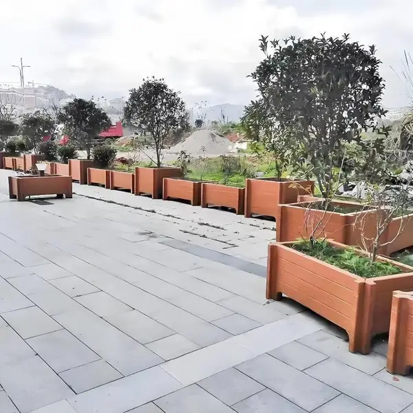 中珺建材定制景观混凝土花盆 道路隔离水泥仿木花箱 圆形装饰花桶