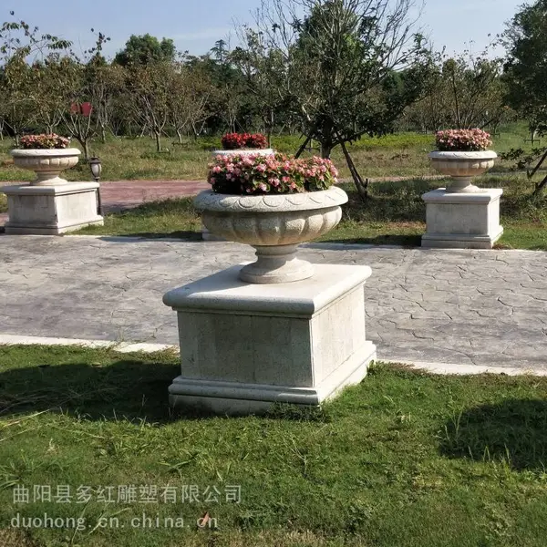 石雕欧式黄锈石花盆花钵户外石材园林别墅景观石小花盆摆件