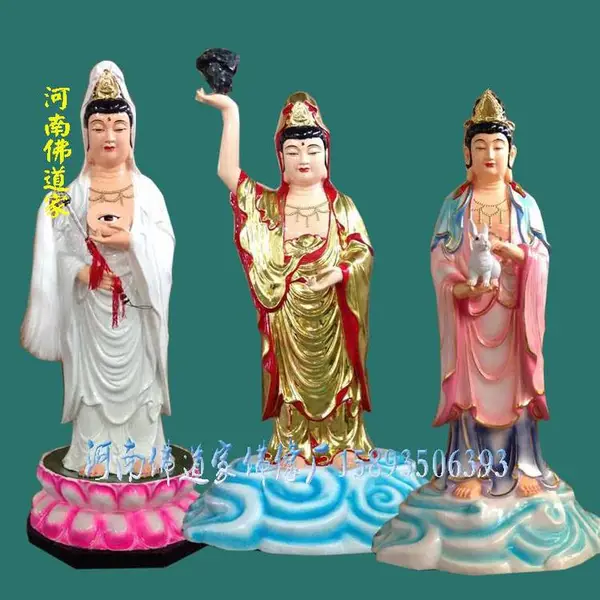 制造玻璃钢文殊普贤佛像 青狮文殊菩萨 六牙白象普贤菩萨 雕塑彩绘 加工定制