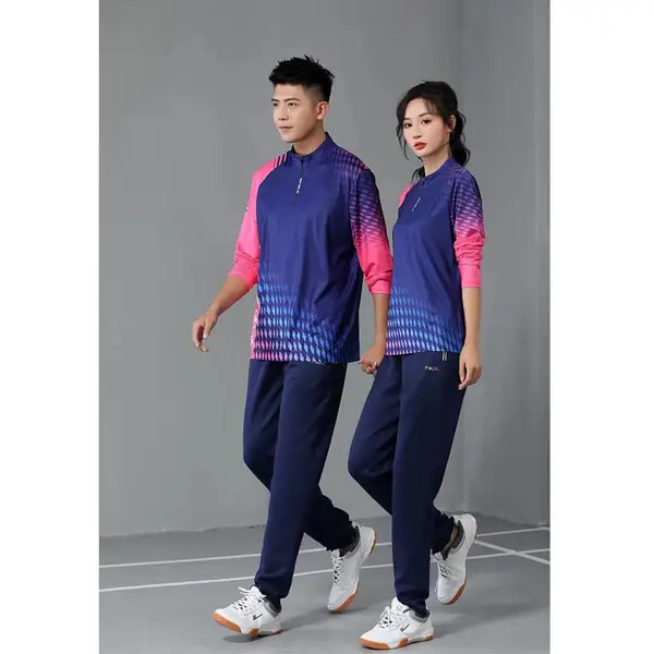 速干秋冬长袖乒乓羽毛球服上衣男女休闲运动排球半拉链训练套装