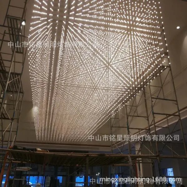 2019中山 LED满天星光立方吊灯 酒店大堂 商业中厅装饰灯铭星 专业LED光立方造型灯生产厂家