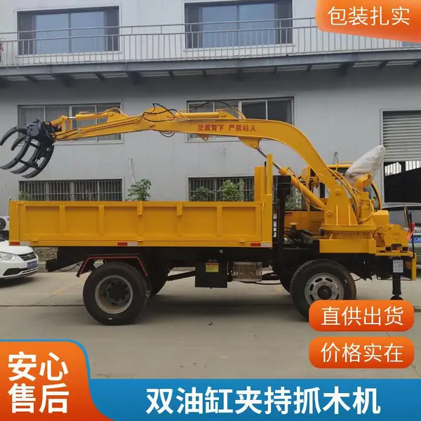ZM-5 吨加长臂随车抓木机双油缸夹持,山区林场木料装卸液压随车起重抓木设备厂家直供
