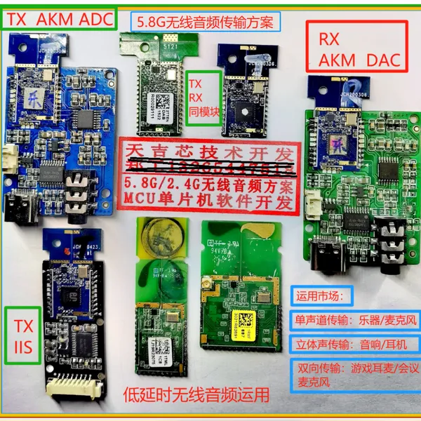 5.8G无线音频传输 2.4G无线音频传输 直播监听耳机方案 吉他无线收发器方案