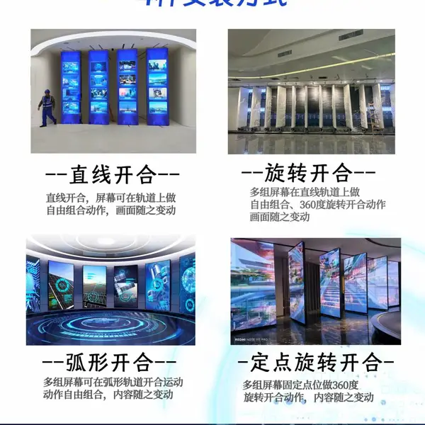 弧形开合移动结构上下多屏联动曲线轨道屏直线导轨