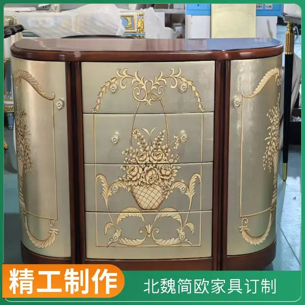 会所别墅样板间雕刻实木欧式美式新卧室白色描金衣柜斗柜电视柜视听柜