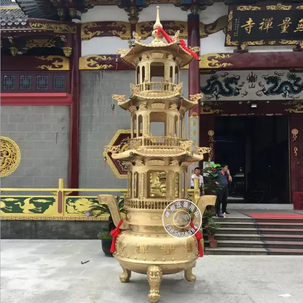 铜香炉寺庙供奉大型佛教宝鼎 寺院道观纯铜三层宝鼎