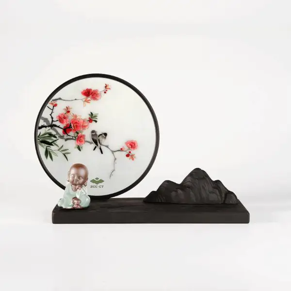 湘绣商务摆件炭雕工艺品摆件湖湘特色工艺品摆件定制湘绣工艺品