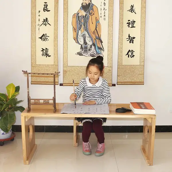 幼儿园国学培训课堂桌椅实木简约新中式网课学习家用书桌书法桌子