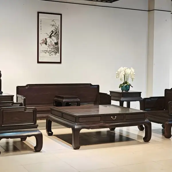 华夏名琢红木家具 新中式小户型沙发 紫光檀黑酸枝材质