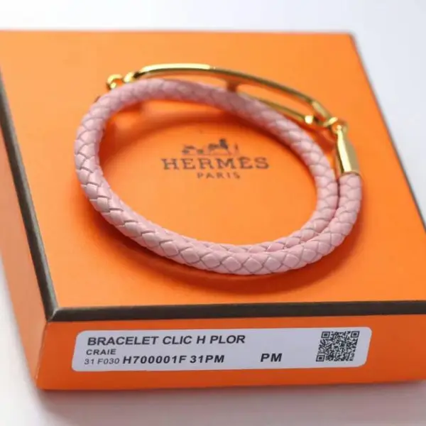 hermes爱马仕roulis 樱花粉猪鼻圈双手绳