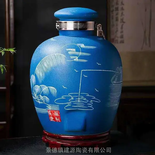 江雪垂钓陶瓷酒坛 10斤20斤30斤50斤酒坛 密封白酒坛定做厂