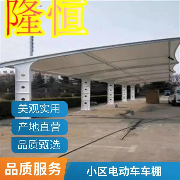 小区膜结构自行车车棚 免费上门量尺 双开蝶形车篷 质保15年左右