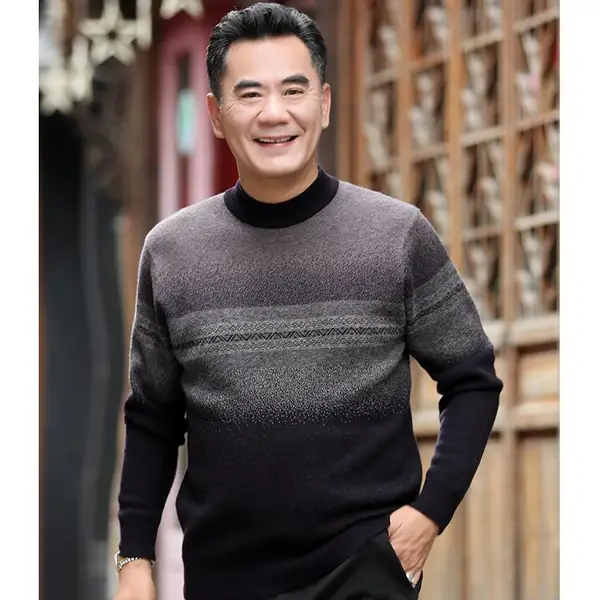秋冬季中老年男式毛衣 爸爸装厚针织衫 中年套头打底毛衫 地摊
