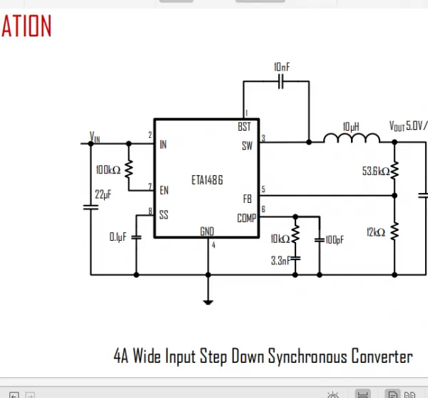ETA1486同步降压IC,18V/4A,20V输入过压保护,轻载高效。