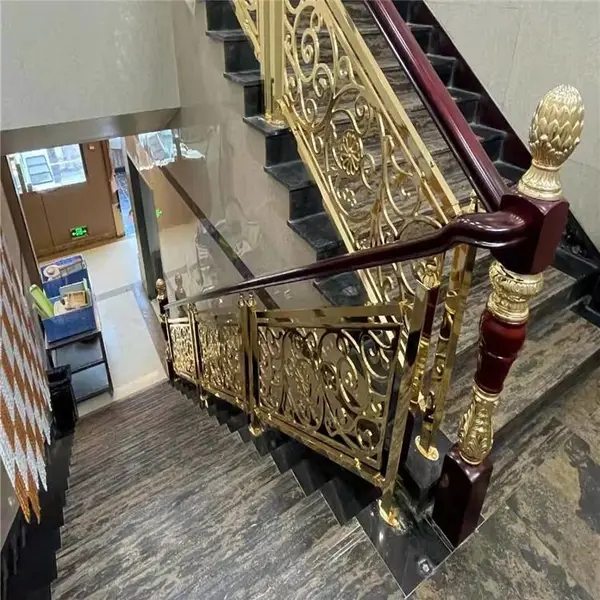 别墅铜雕楼梯护栏 上海电镀K金护栏装饰来图定制